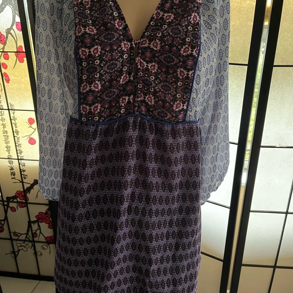 Tory Burch Blue and Purple Patterned Long Sleeve Top